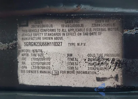 2006 Hummer H2 Suv z USA, uszkodzony, nr VIN 5GRGN23U66H110327